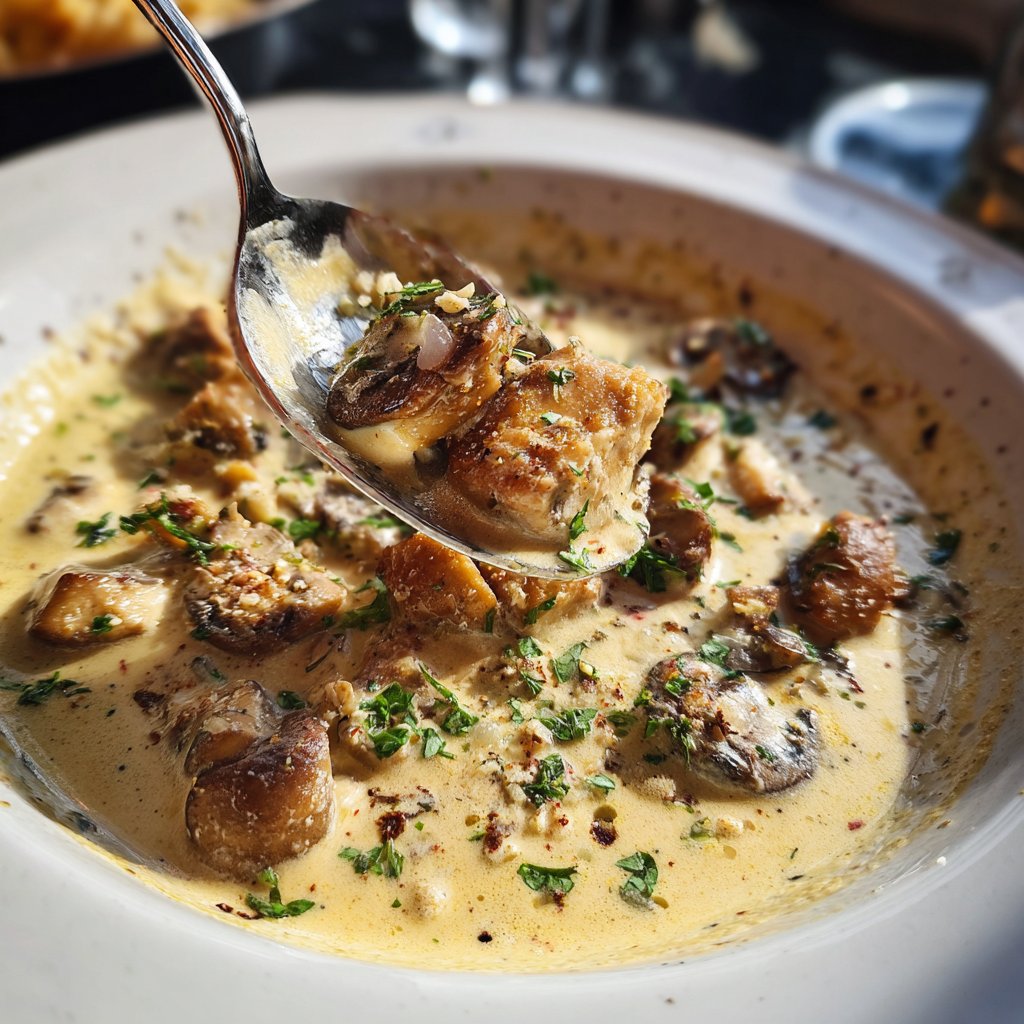 Abendessen mit cremiger Pilzpfanne