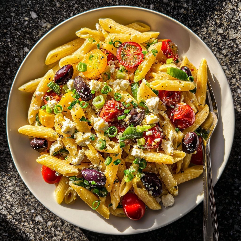 Mediterraner Nudelsalat Mit Frühlingszwiebeln