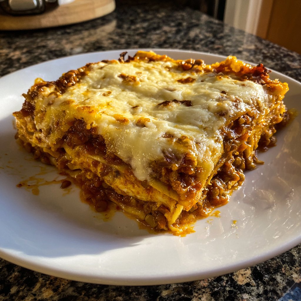 Lasagne mit Linsen-Tomatensauce